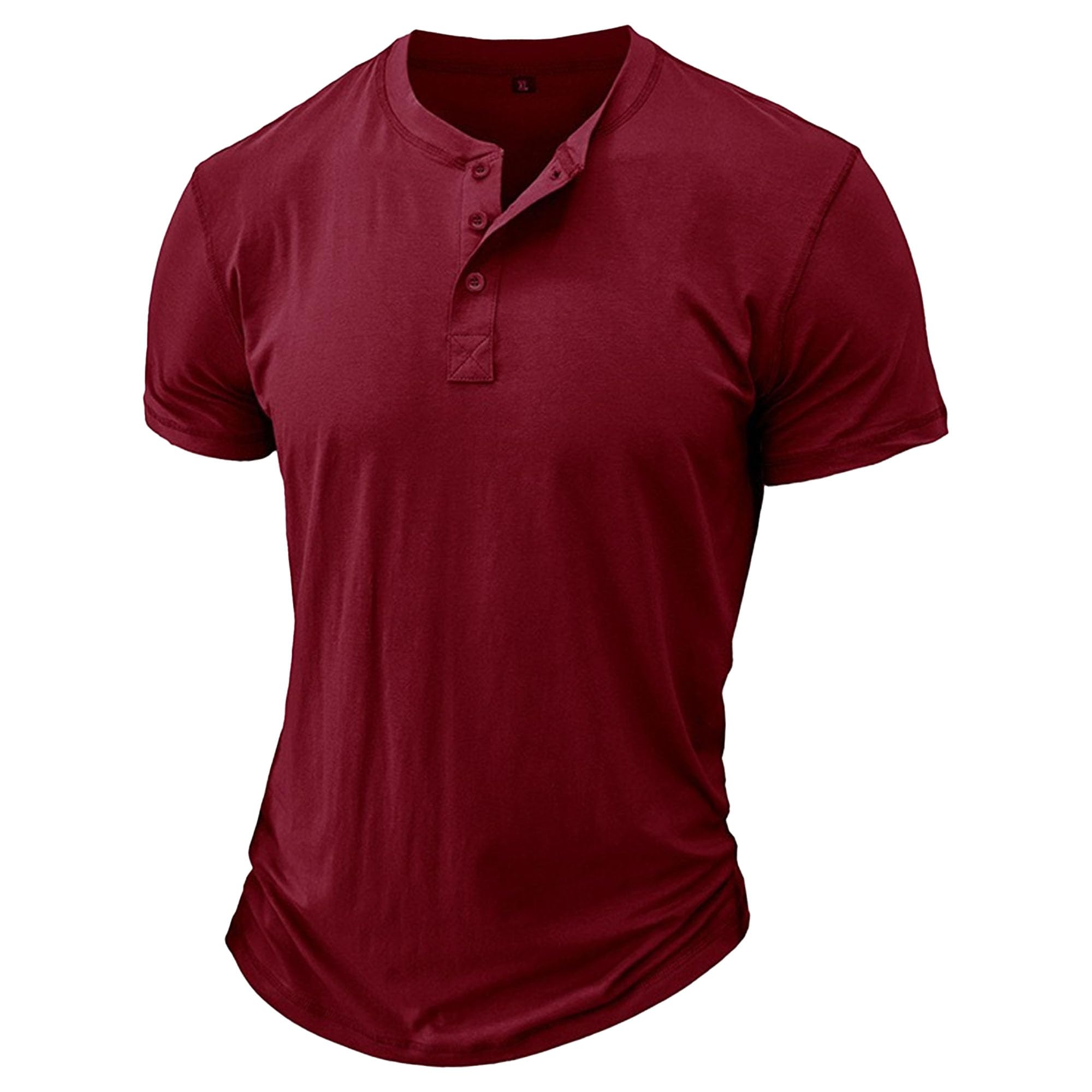 Men Quarter Button Casual Henry Shirt Classic Round Collar Slim Fit Sport T-Shirts Summer Cozy Street Walking Tops (Wine Red,X-Large)