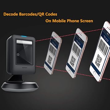 Desktop Vertical Barcode Scanner,Wired 2D QR Codes Reader,Handsfree Type,USB Cable Work on POS System HC-404