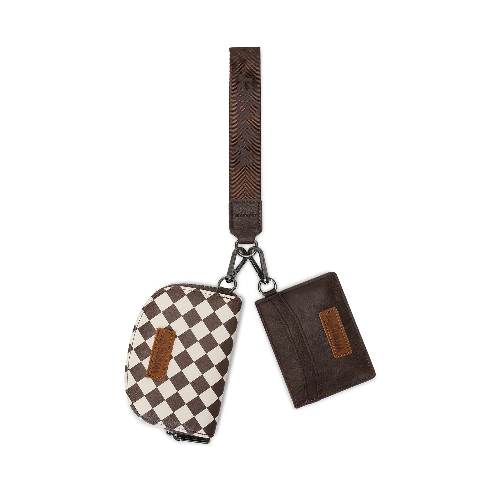 Wrangler KeyChain Wallet Checkered Wristlet Wallets for Women Western Dual Pouch Wristlet Credit Card Holder Wallet