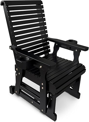 Miniatura 12 de Fortune Candy - Banco de madera para patio con balancín para una persona, con respaldo alto y asiento profundo contorneado, madera de abeto maciza,