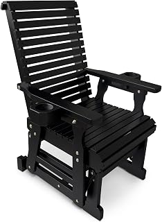 Fortune Candy Wooden Patio Glider for One Person, with High Backrest and Deep Contoured Seat, Solid Fir Wood, Heavy Duty 600 LBS (Black, 1-Seater)