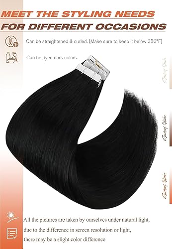 Miniatura 4 de Sunny Hair - Extensiones adhesivas de cabello humano, 24 pulgadas, cinta invisible, color negro azabache, para mujeres, 1.76 onzas, 20 unidades