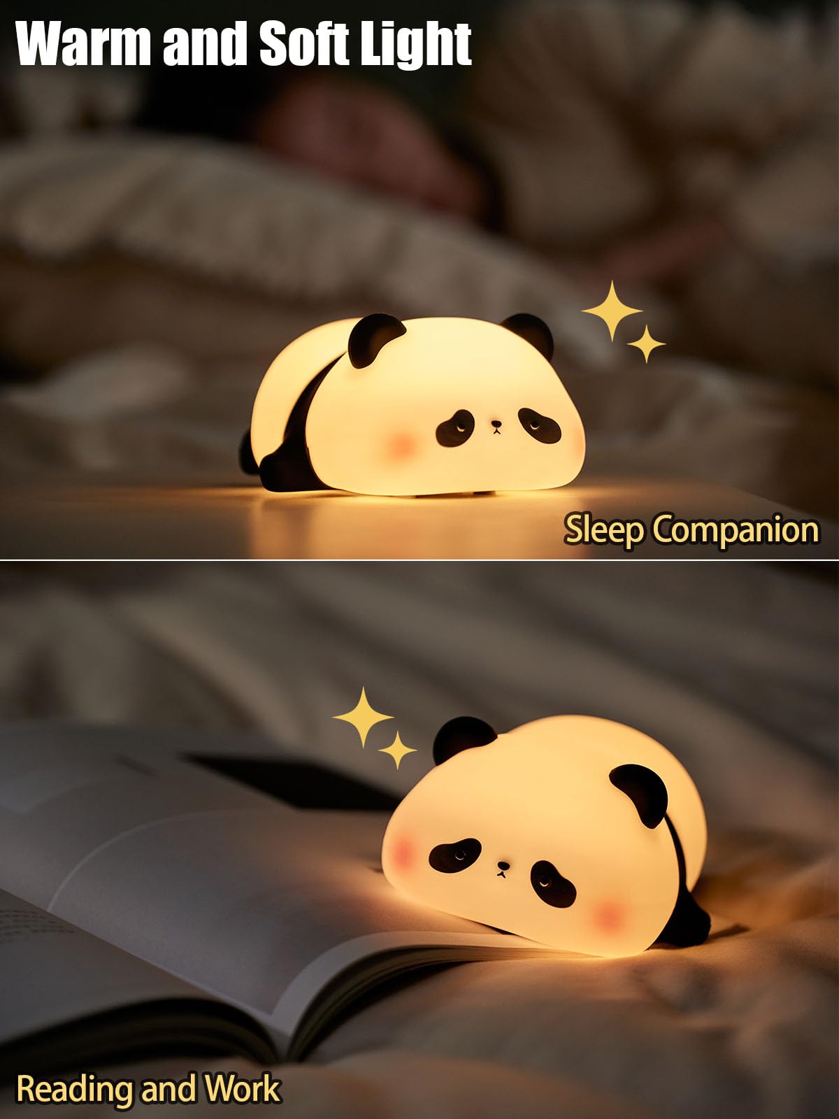 Süßes Panda-Nachtlicht, Squishy Panda Neuheit Tierlampe, 3 Stufen dimmbar Kinderzimmer Nachtlicht mit Timer, Lebensmittelqualität Silikon Touch Nachtlicht Spaß Geschenke für Kinder Jungen