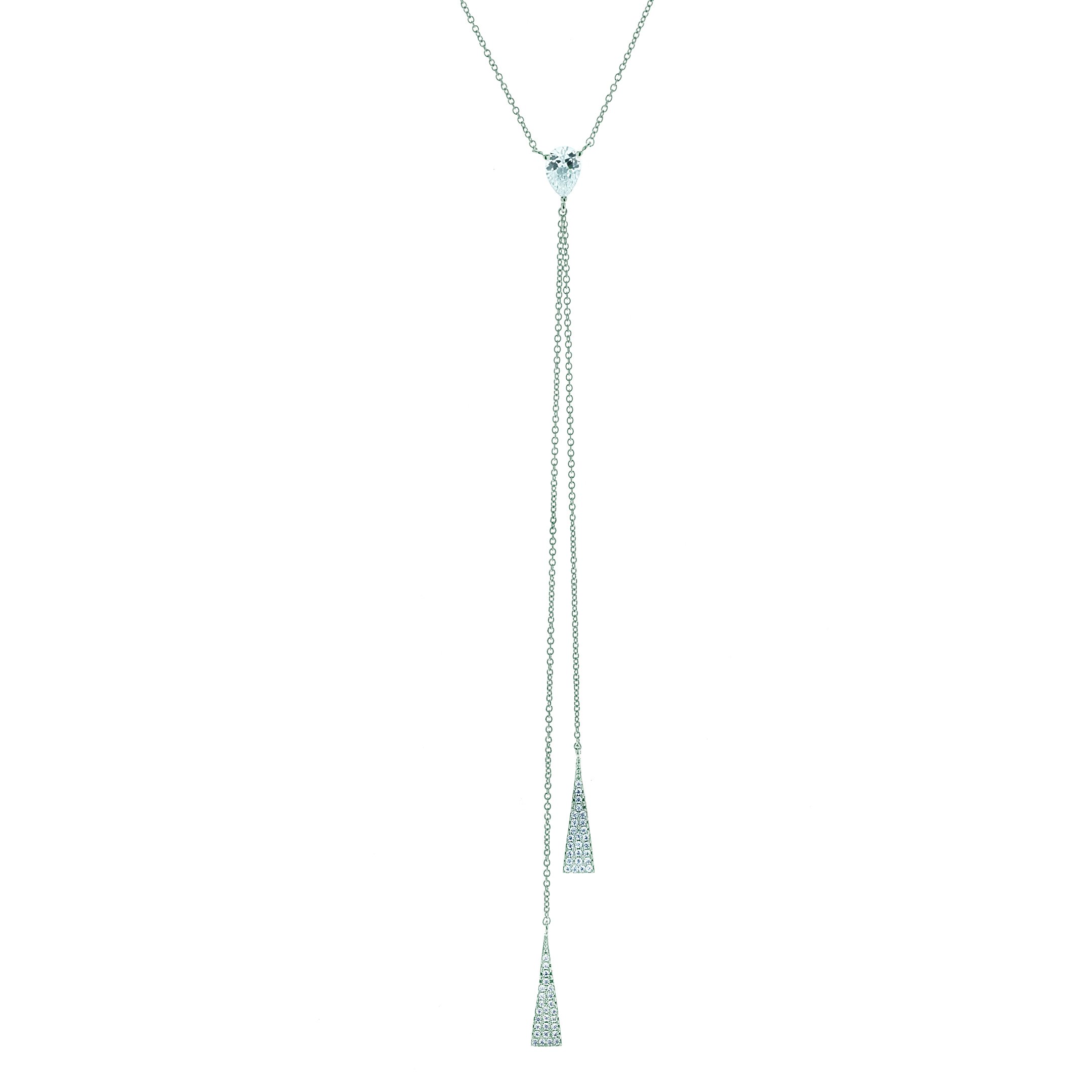 CRISLU Women's 925 Sterling Silver Round Clear Cubic Zirconia Pyramid Y-Shape Necklace of Length 40.64-45.73cm