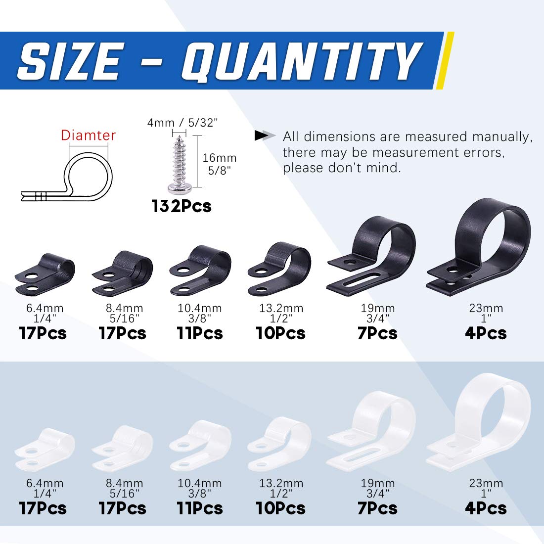 Kit Clip Per Cavi Con Viti - 135 Pezzi In Nylon Nero, 6 Misure Per Organizzare Fili In Casa E Ufficio - Foto 9