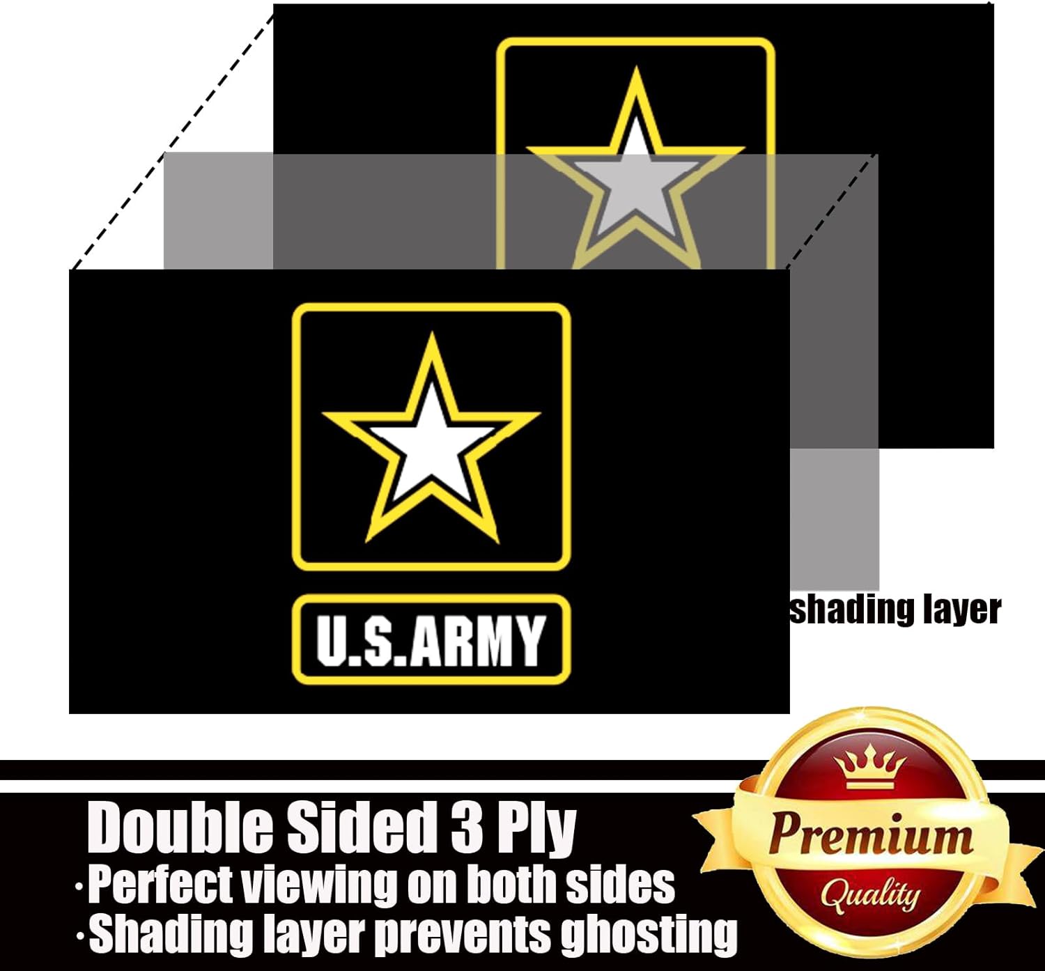 US Army Military Flag 3x5 Outdoor Double Sided 3 Ply-United States Army Star Flags-Vivid Color Clear Pattern Reinforcement Sewing Durable Polyester with 2 Brass Grommets - Image 2