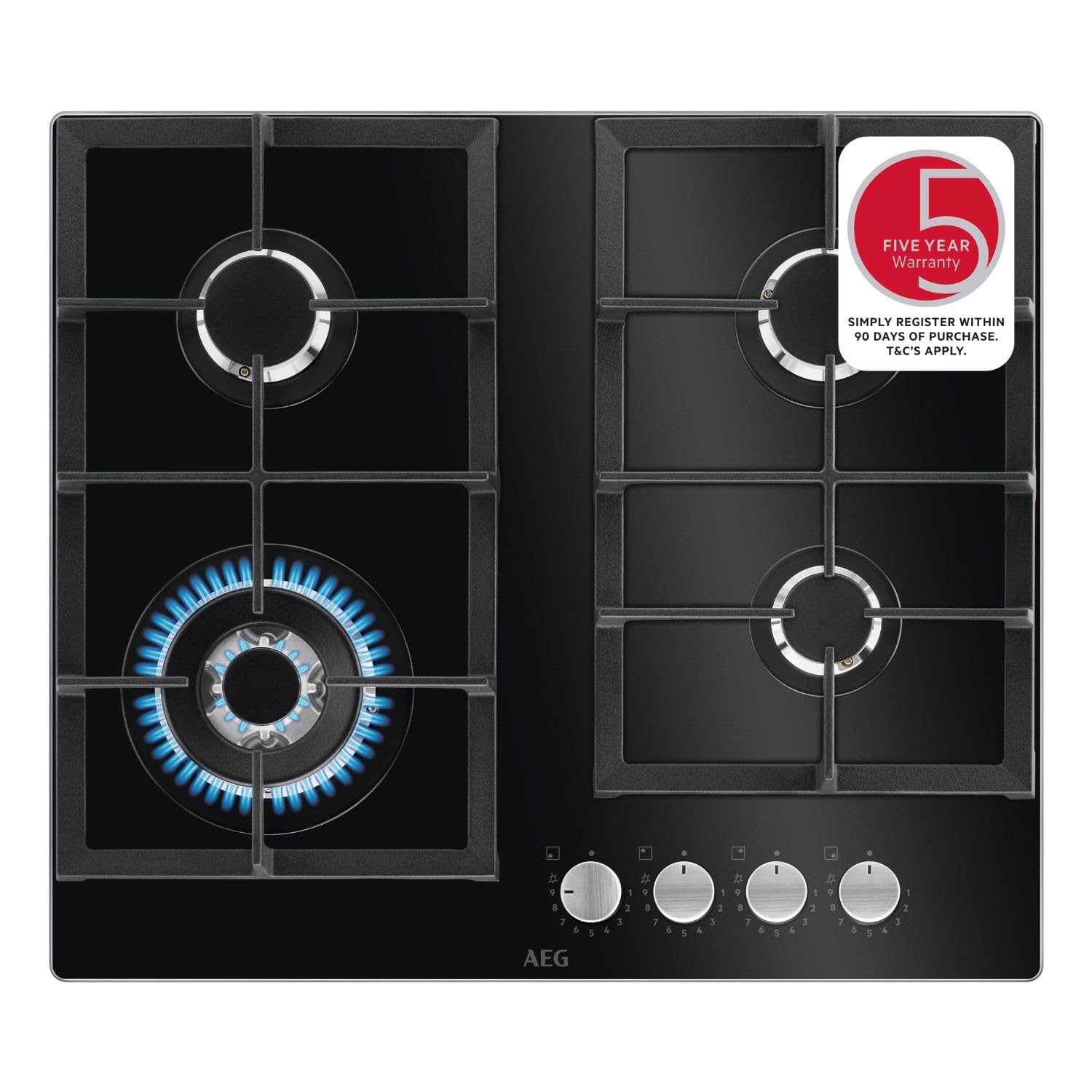 AEG 60cm Gas Hob - Black - Cast Iron Pan Supports