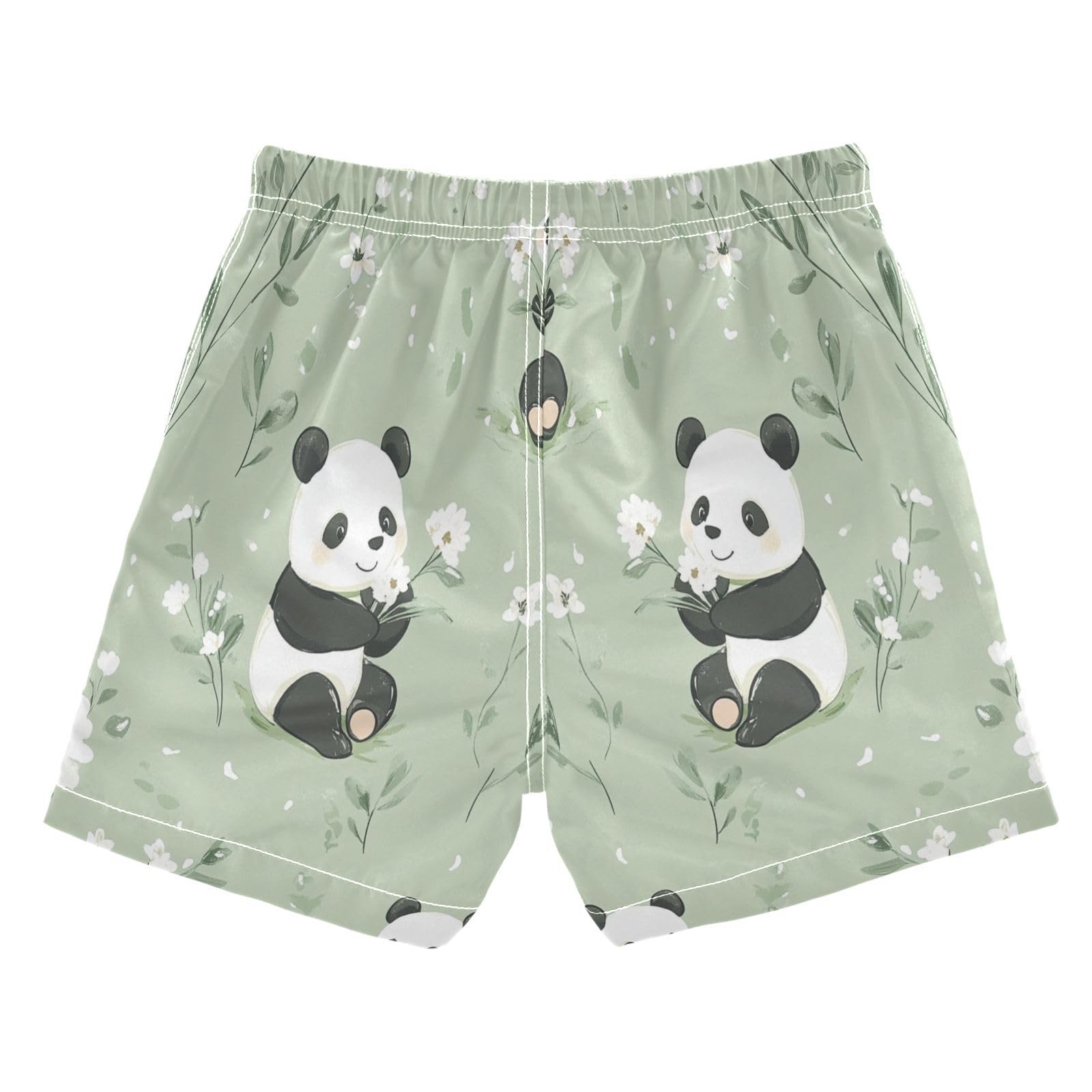 Jucciaco Boys Swim Trunk Quick Dry Beach Board Shorts Panda Bear Cute Daisy Swimwear for Kids Multicolor