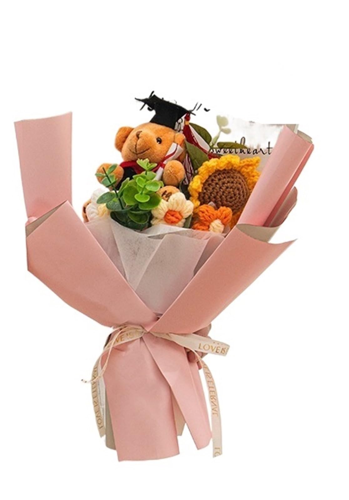 ZHSOAO Crochet Flowers Graduation Bouquet Eternal Flower Wedding Guests Gift Woven for Weddings Birthdays(Color3)