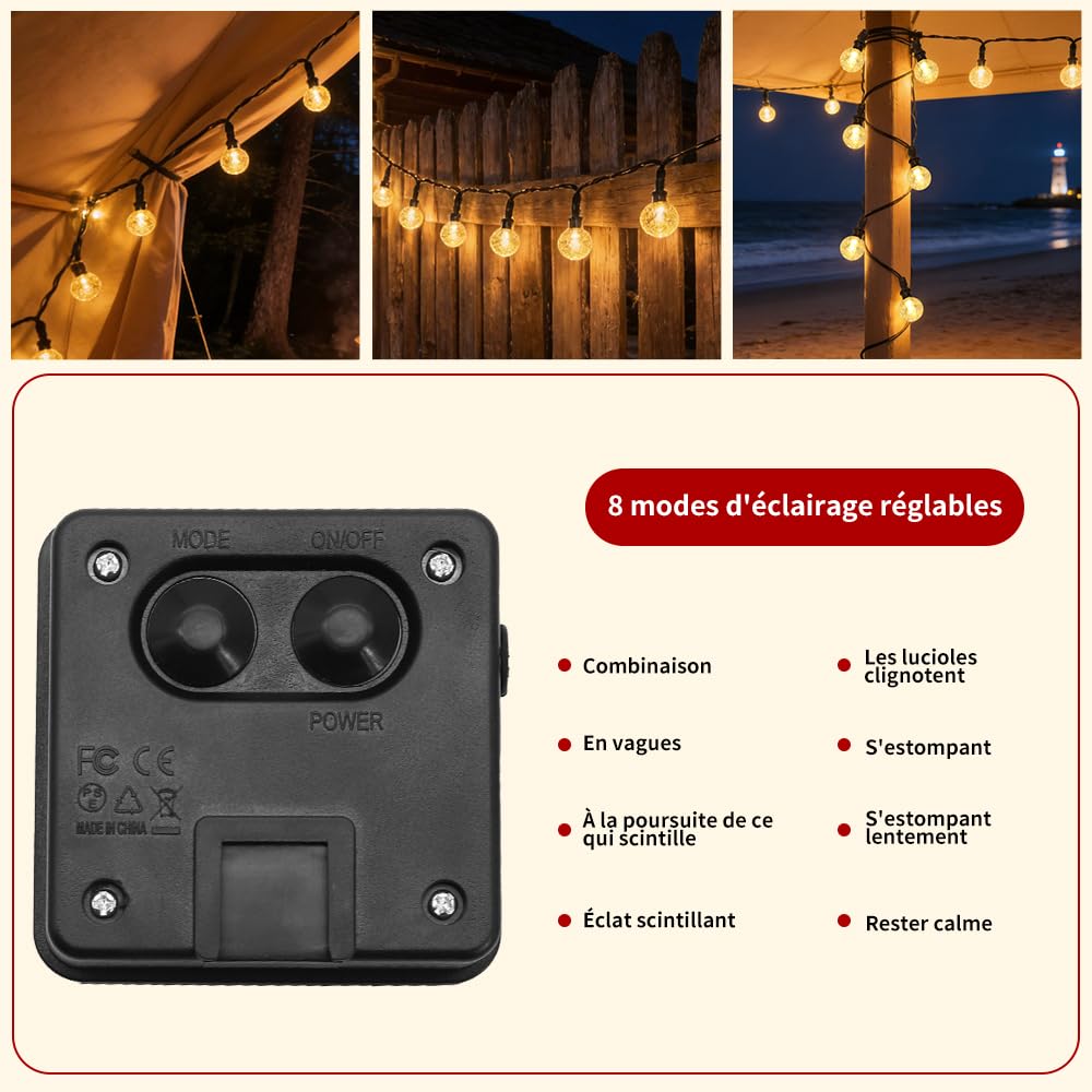 Hqynss Guirlande Lumineuse Exterieur,22M 100 LED Guirlande Solaire Exterieur,IP65 Étanche 8 Modes Lumiere Solaire Exterieur, Guirlande Exterieur Solaire pour Jardin Fête (Blanc Chaud)