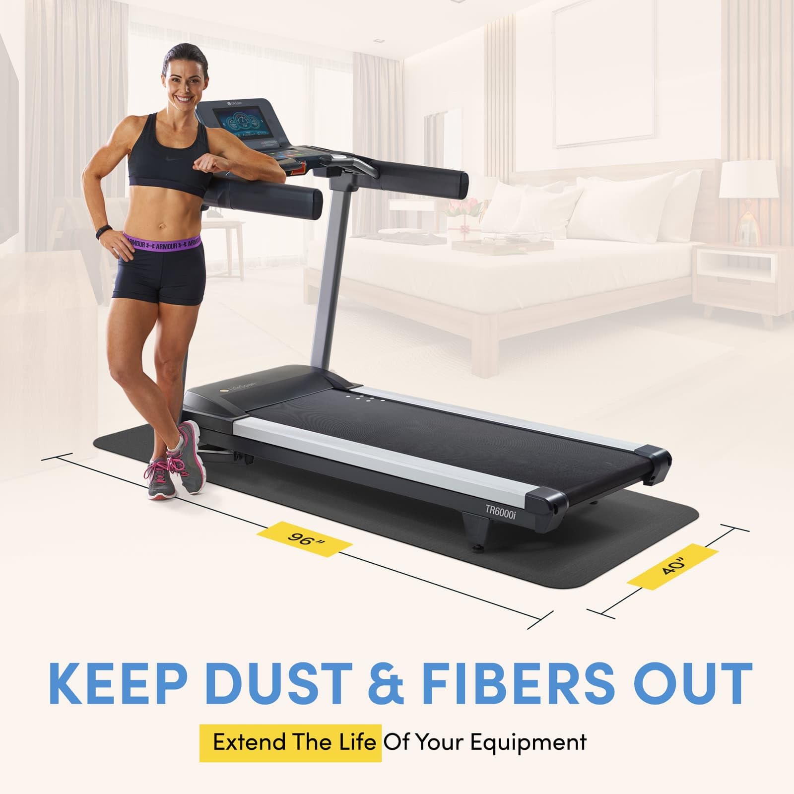 LifeSpan Fitness Attrezzatura per esercizi di grandi dimensioni, tappetino nero per sotto tapis roulant, vogatore, ellittica, attrezzature per il fitness, protezione del pavimento della palestra