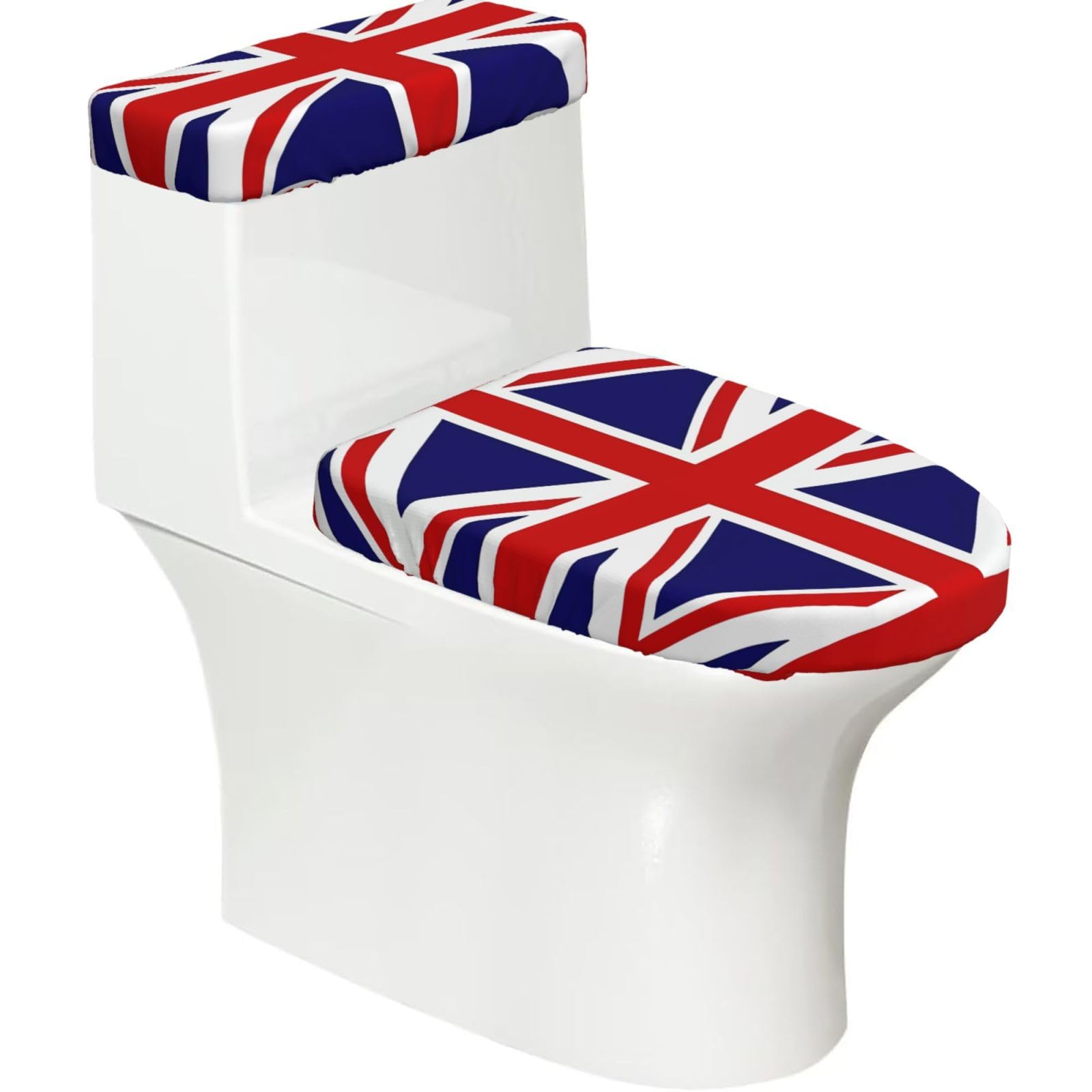 Wzycwb Black Uk Flag 2-Piece Toilet Seat Cover Set With Tank Lid, Elastic Fit For U-Shape & Elongated Toilets, Bathroom Decor, Housewarming Gift