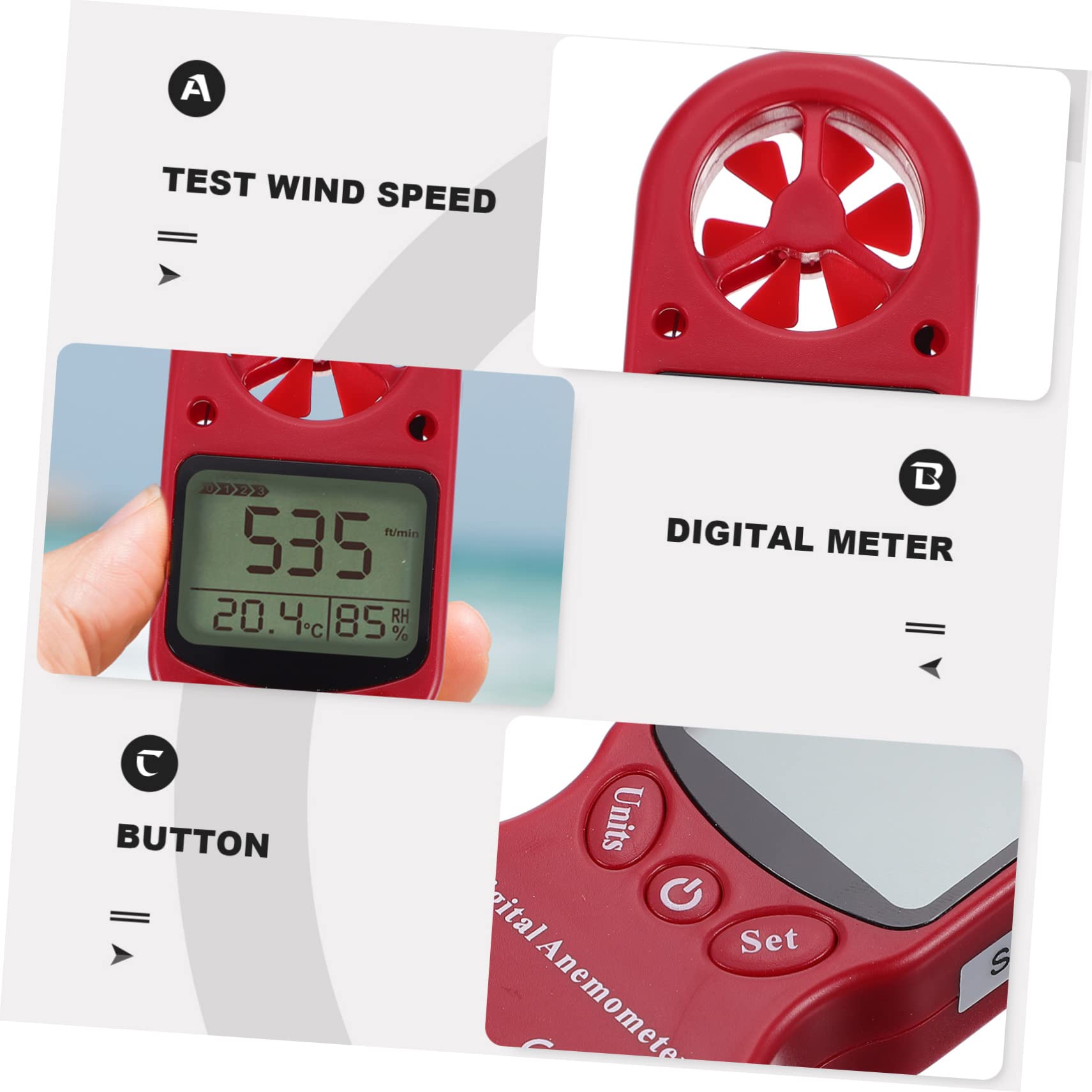 Cabilock Mini Higrotermógrafo Anemómetro Portátil con Pantalla Lcd, Medición de Temperatura y Velocidad del Aire, sin Batería, para Uso Industrial
