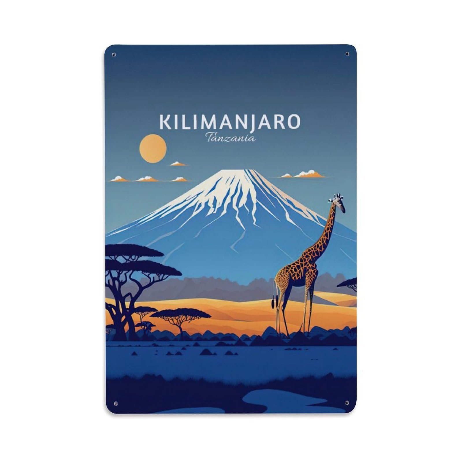 Vintage Travel Poster Tanzania KILIMANJARO Metal Tin Sign Wall Decor for Cafe, Club, Garden Metal Poster 8x12Inch