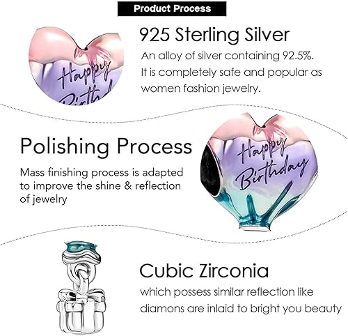 Miniatura 2 de Globo aerostático y dije de plata de ley 925 con piedra natal de corazón para pulseras y collares con circonita cúbica 5A, regalos de joyería para