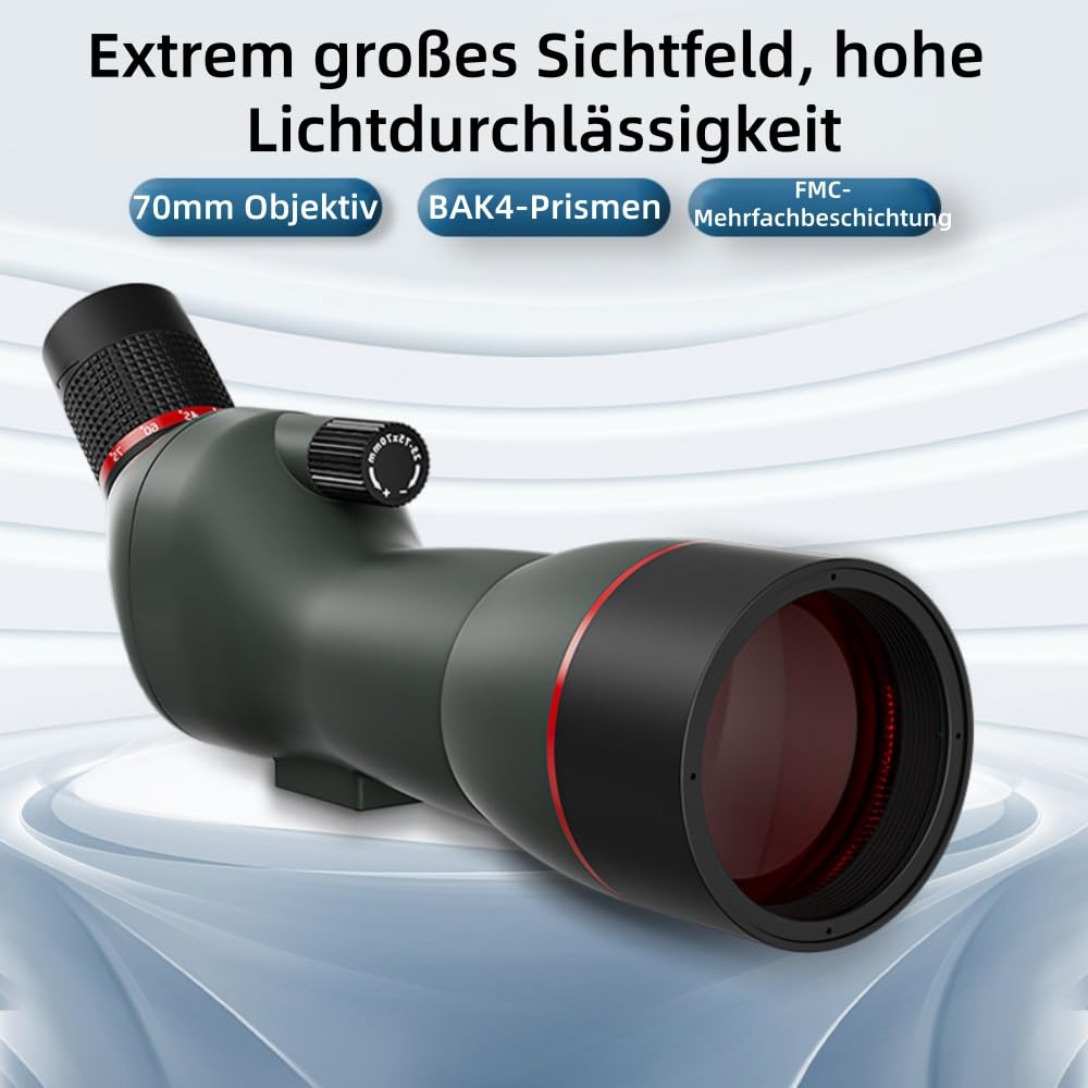 Norwiss Spektiv 25-75x70 mm Zoomobjektiv mit Stativ, Handy-Adapter & Tragetasche für Vogelbeobachtung