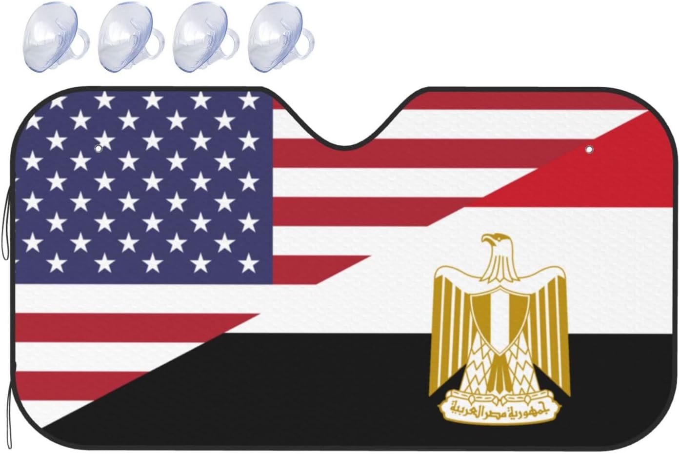 America Egypt Friendship Flag Foldable Car Windshield Sunshade Blocks Heat and Sun Glare Uv Rays