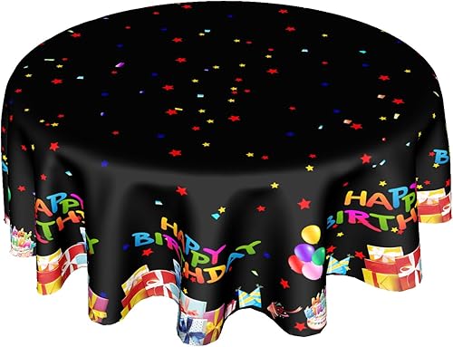 Kawani Mantel redondo de feliz cumpleaños de 60 pulgadas, colorido y vibrante, impermeable, resistente al agua, para cumpleaños, hogar, fiesta,