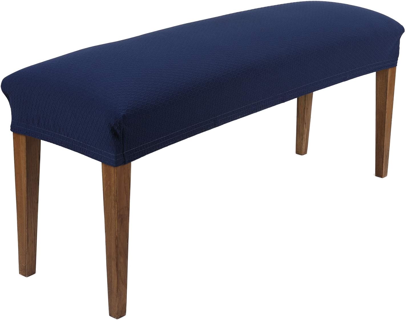 smiry Jacquard Dining Room Bench Covers, Stretch Spandex upholstered Bench Slipcover, Removable Washable Bench Protectors (Navy Blue, M-15.7'' x 43.3'')
