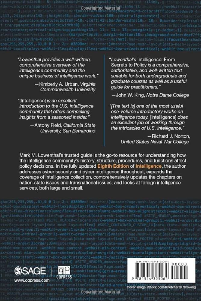Amazon.co.jp: Intelligence: From Secrets to Policy : Lowenthal