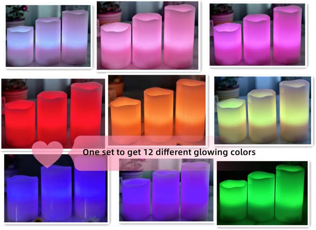 Adoria Pink Flameless LED Candles Set of 3-Real Wax Pillar Candles with Rose Scented Remote and Timer, Dia3xH4/5/6 Inch for Wedding,Party,Gift
