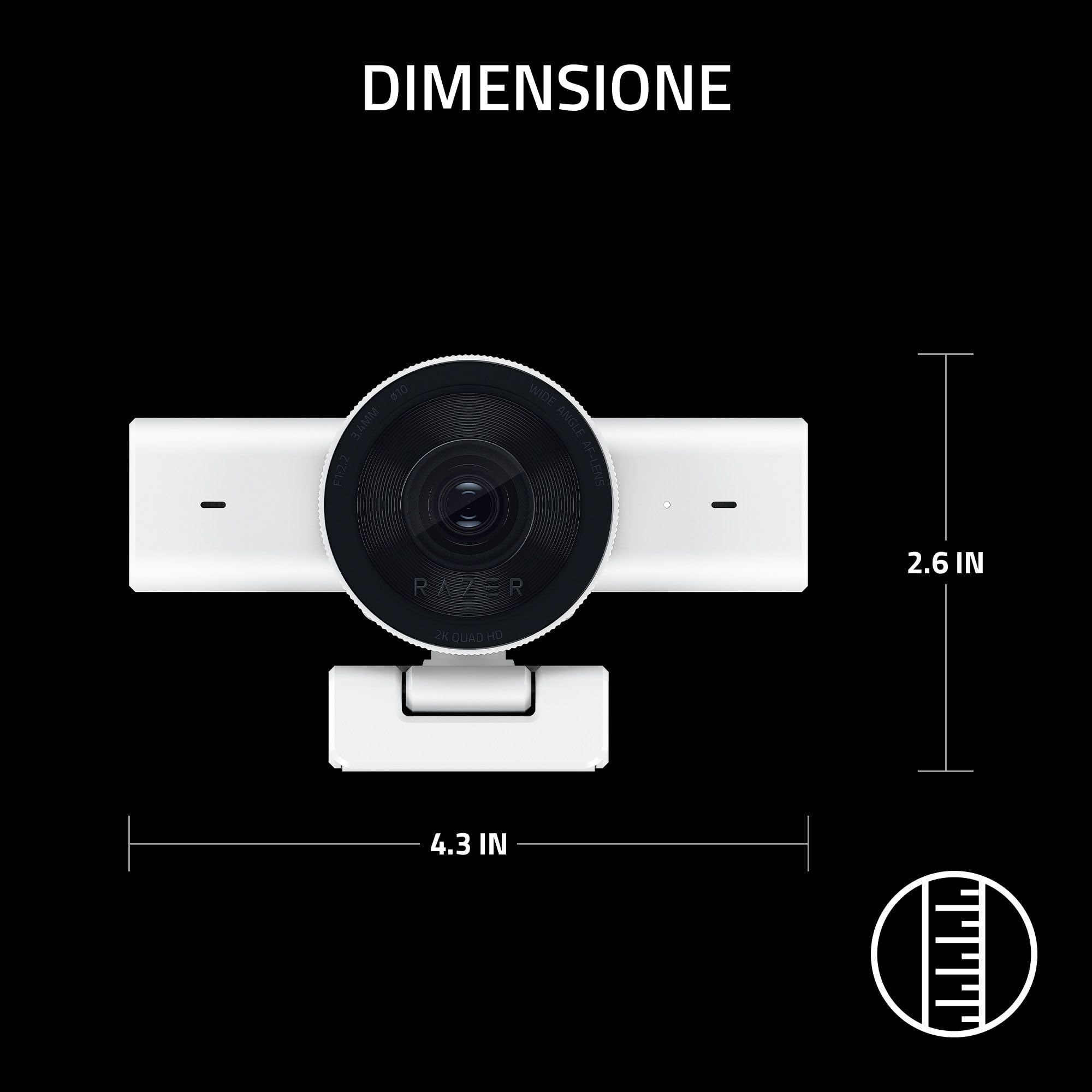 Razer Kiyo V2 X - Webcam Full HD 1080p 60 FPS per Creatori - Autofocus Veloce - Obiettivo Grandangolare - Microfono Integrato - Compatibile con Open Broadcaster Software e Xsplit | Bianco