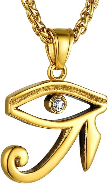 GOLDCHIC JEWELRY Egyptian Eye of Horus Necklace, 316L Stainless Steel Ancient Egypty Eyes of Ra Lucky Protection Jewellery for Women Men