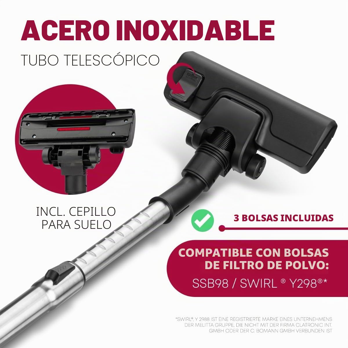 Bomann BS9019CB - Aspirador con Bolsa - 700 W - Tubo telescópico de Acero Inoxidable - Microfiltro - Blanco/Gris