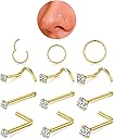 AMASIS Nose Rings Hoop and Nose Studs Sets for Women Men,Hypoallergenic 316L Surgical Stainless Steel Hinged Clicker Segment Nose Rings Hoop Helix Cartilage Daith Tragus Sleeper Earrings Silver Gold Black L Shape/Corkscrew/Straight Nose Studs Real Body Piercing Jewelry