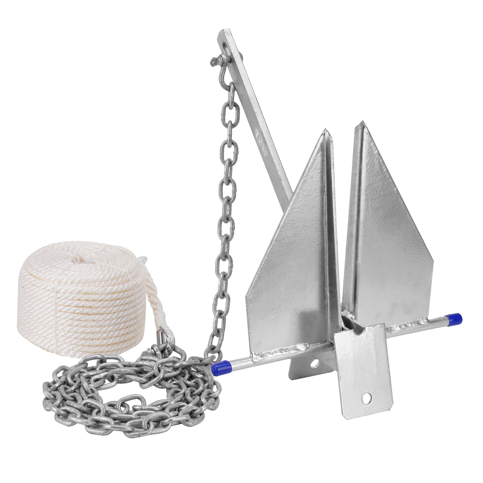 Kit di ancoraggio per barche resistente, stile Fluke, con catena e corda, compatibile con pontone, ponte, pesca e barche a vela, in acciaio zincato