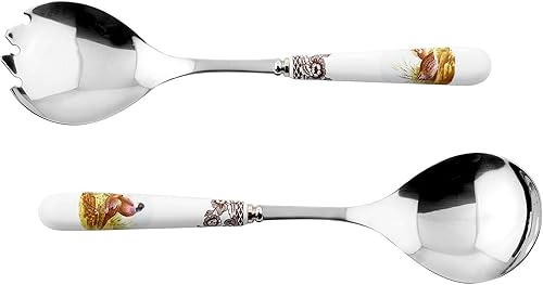 Spode Woodland Servidores de ensalada  Utensilios para servir ensalada (faisáncodornizpato pintalín)  Cucharas de ensalada con asas de porcelana, disponible en Yaxa Peru
