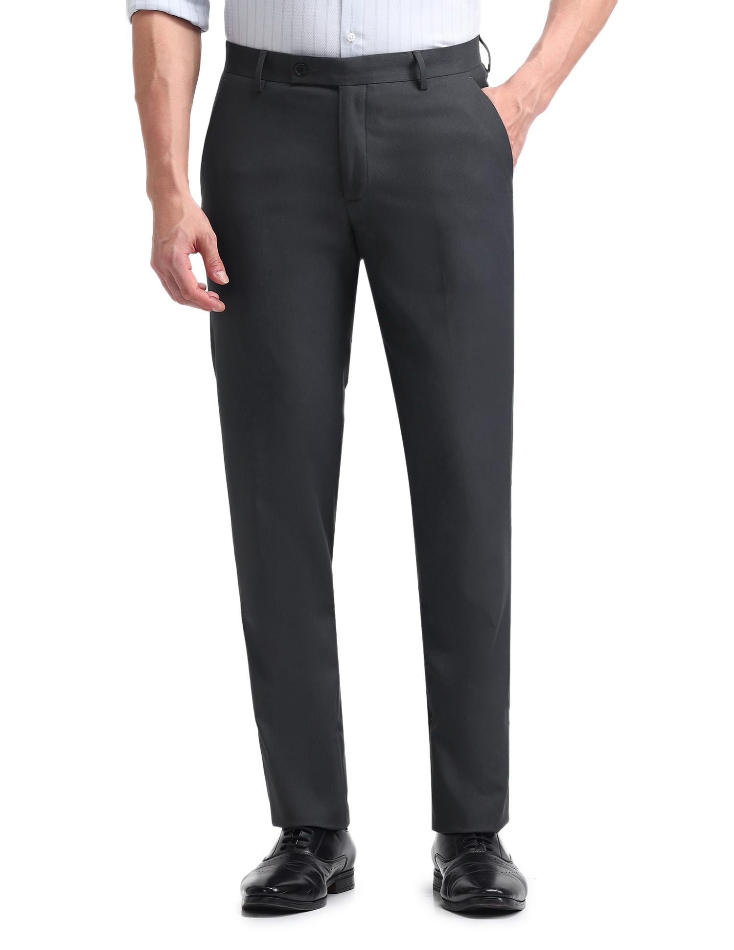 Men Tapered fit Polyester SolidMid-Rise waistTrousers-image-46