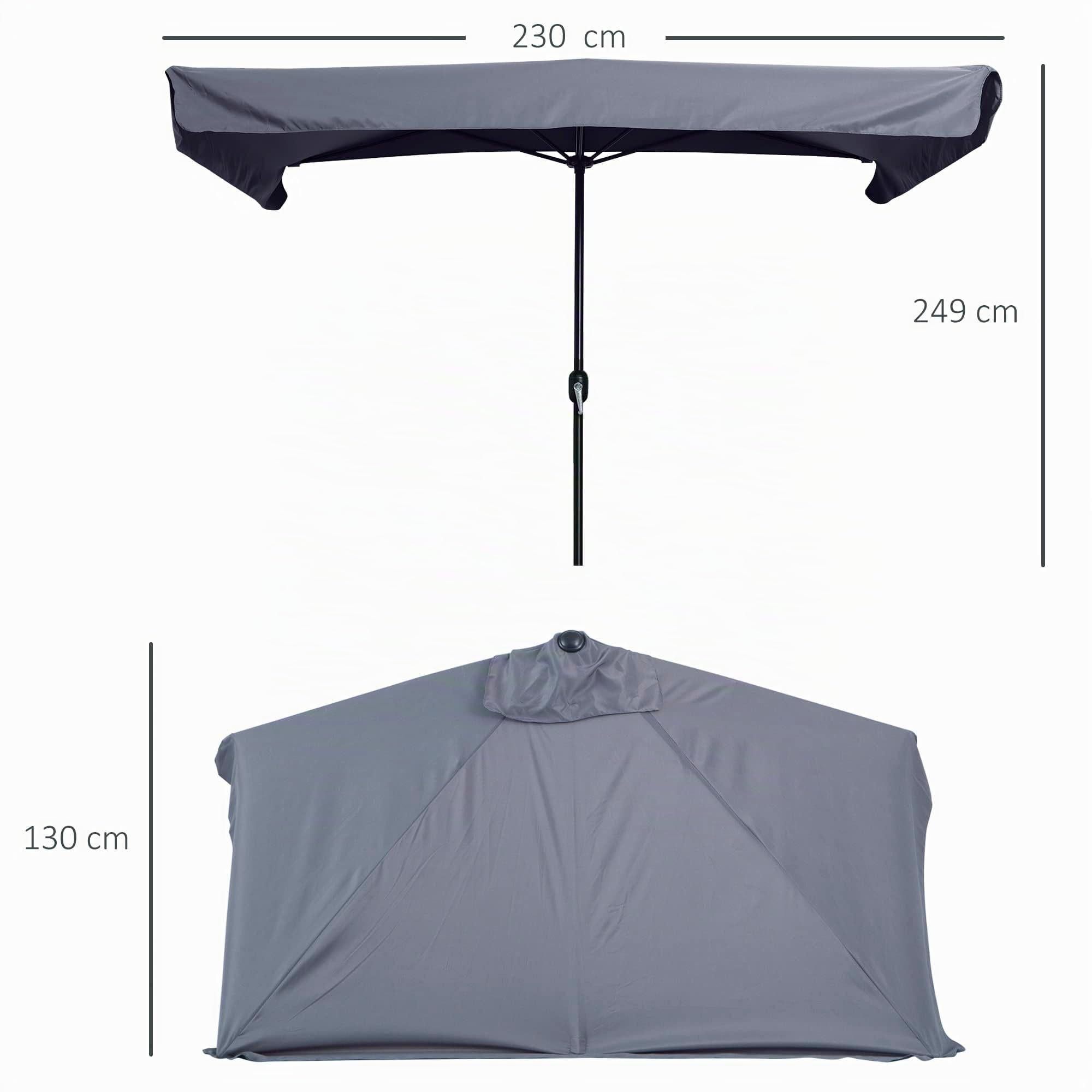 Outsunny Ombrellone Semicircolare per Parete con Manovella 2.3x1.3m | da Terrazza, Giardino e Balcone, Ombrellone in Metallo, Tessuto in Poliestere 180g/m²