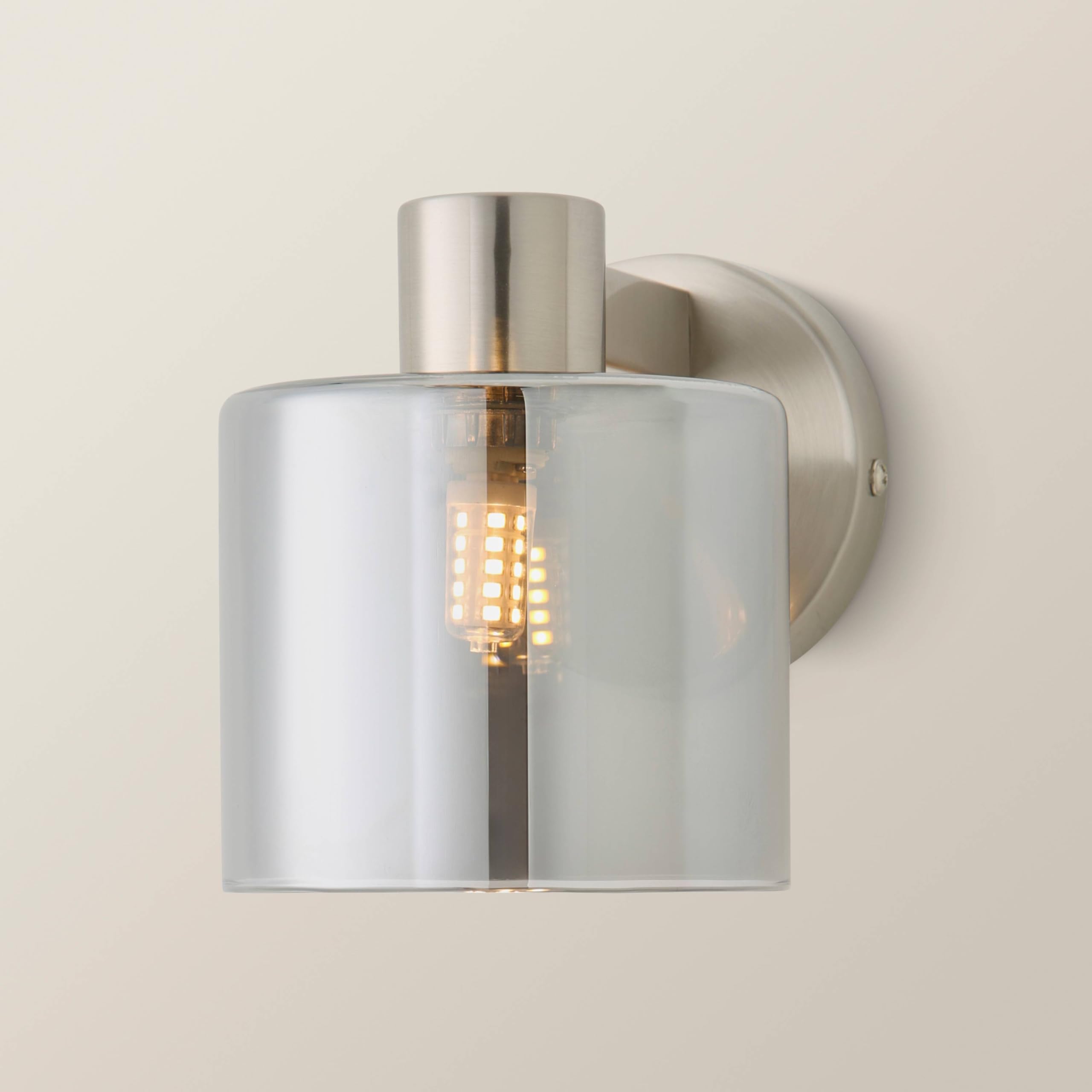 ValueLights Brushed Chrome Wall Light - Smoked Grey - 2 Pack