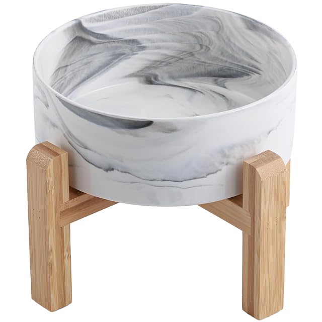Addogyy Cuenco Elevado y Elevado de cerámica para Perros con Soporte de Madera para Razas pequeñas y Medianas