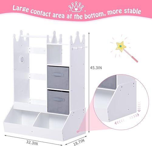 Miniatura 5 de Bophy Almacenamiento de disfraces para niñas con luz y espejo, perchero de ropa para niños con compartimento de almacenamiento, armario colgante