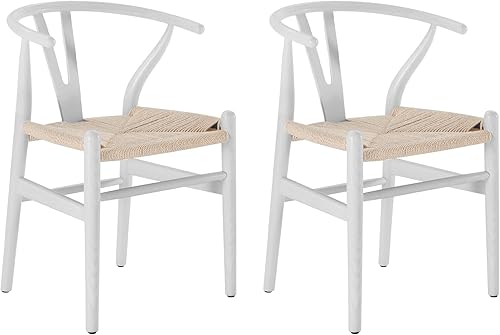 Miniatura 17 de Wishbone Silla de comedor de madera maciza natural, silla Hans Vegner Y, silla de ratán y madera con reposabrazos (madera de fresno - negro, 2