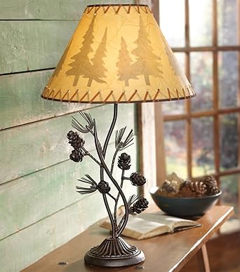 BLACK FOREST DECOR - Metal Pinecone Table Lamp - Farmhouse Lamp for Living Room, Bedroom, Cabin - 26.5" x 8.75" x 6.5"