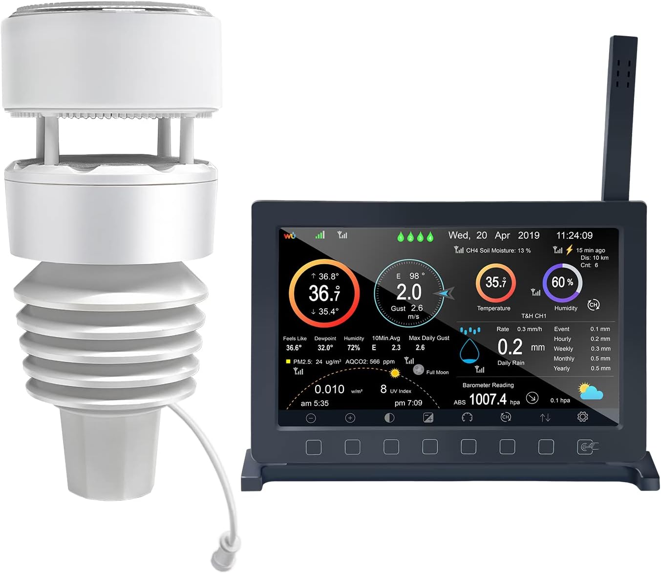 Wittboy Pro Weather Station HP2564, with 7 Inch HP2560 TFT Display Console and WS90 Outdoor Weather Sensor, Supports WU/WeatherCloud/Wow/Ecowitt Servers,915 MHz