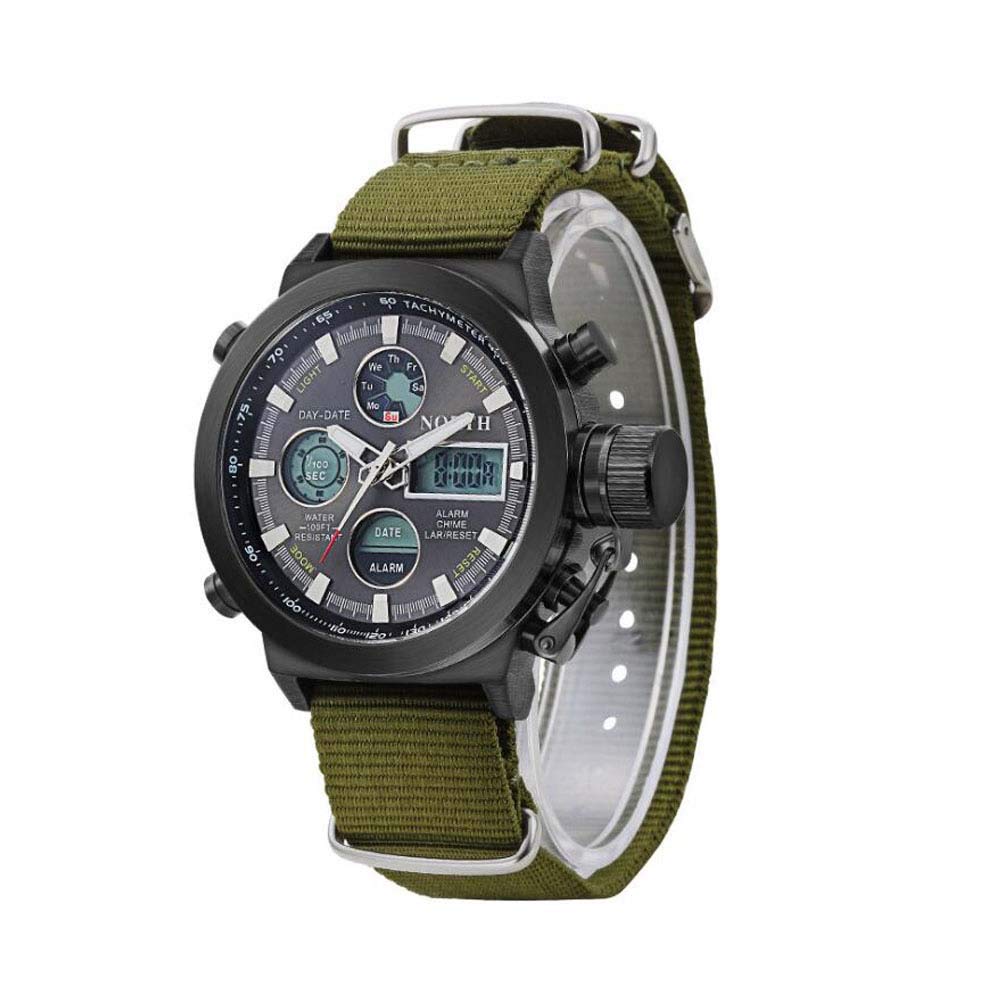 KUANDAR Watch Quartz Men's Multi-function Led Double Display Waterproof Nylon Strap Time Display Precision Boutique Packaging Suitable For Holiday Gifts, Black