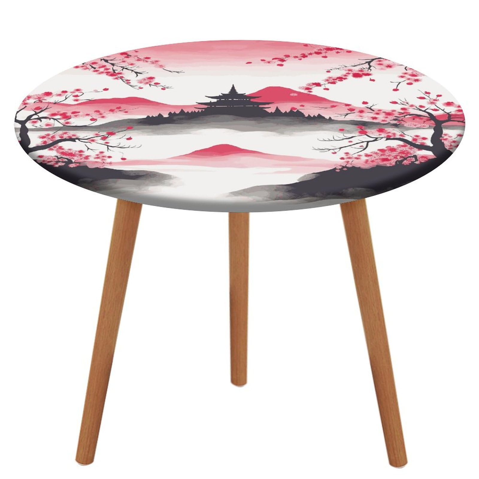 Nappe ronde élastique anti-vent et anti-tache de 120 cm imprimée cerise pour table
