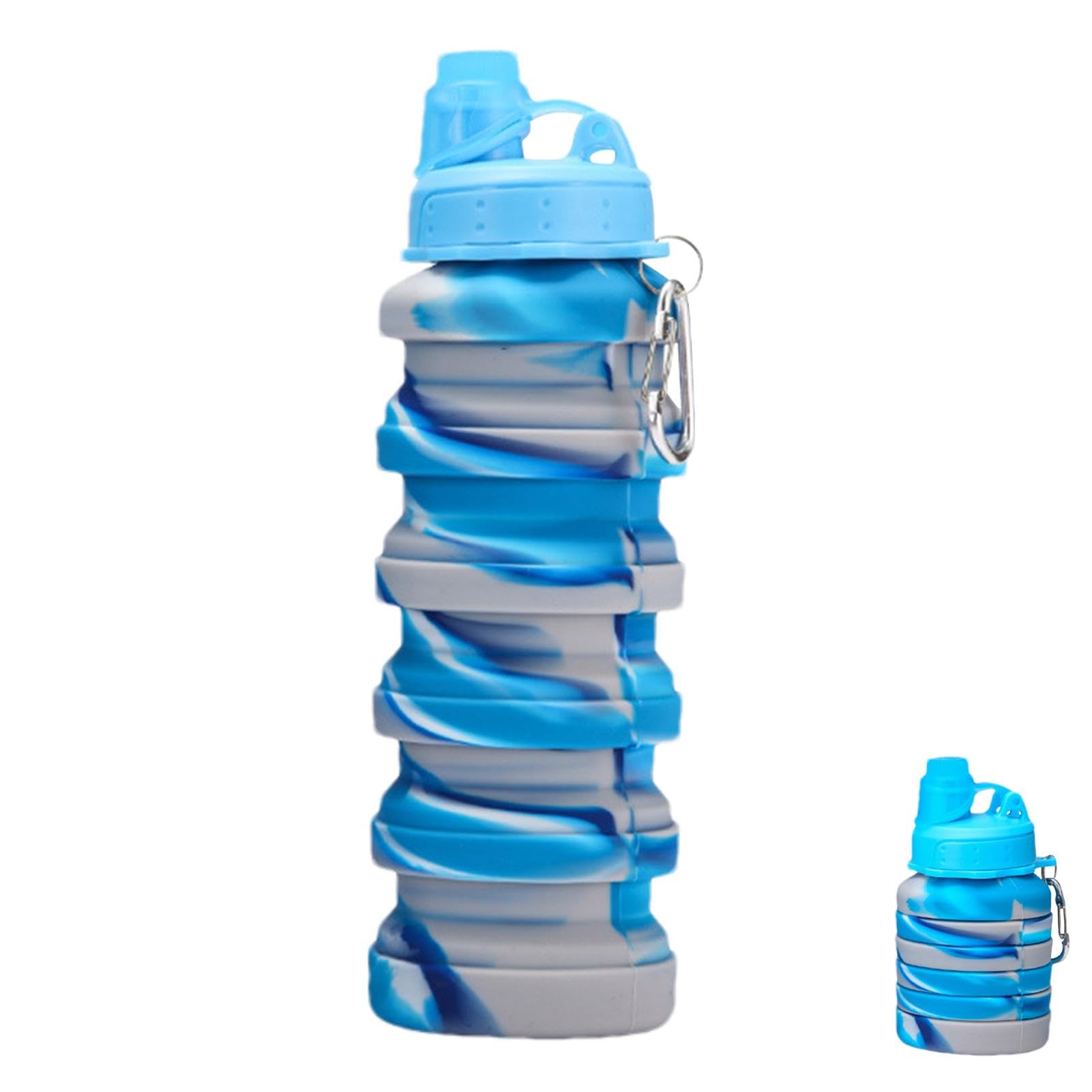 Gobelet de sport pliable en silicone - Bouteille flexible réutilisable de 700 ml avec mousqueton for activités de plein air et sports,Gobelet pliable(Powder)