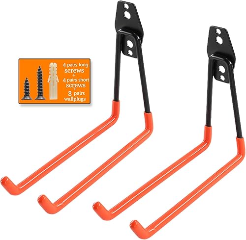 Ihomepark Ganchos de almacenamiento de garaje resistentes para escaleras y herramientas, colgador y organizador de garaje de montaje en pared,