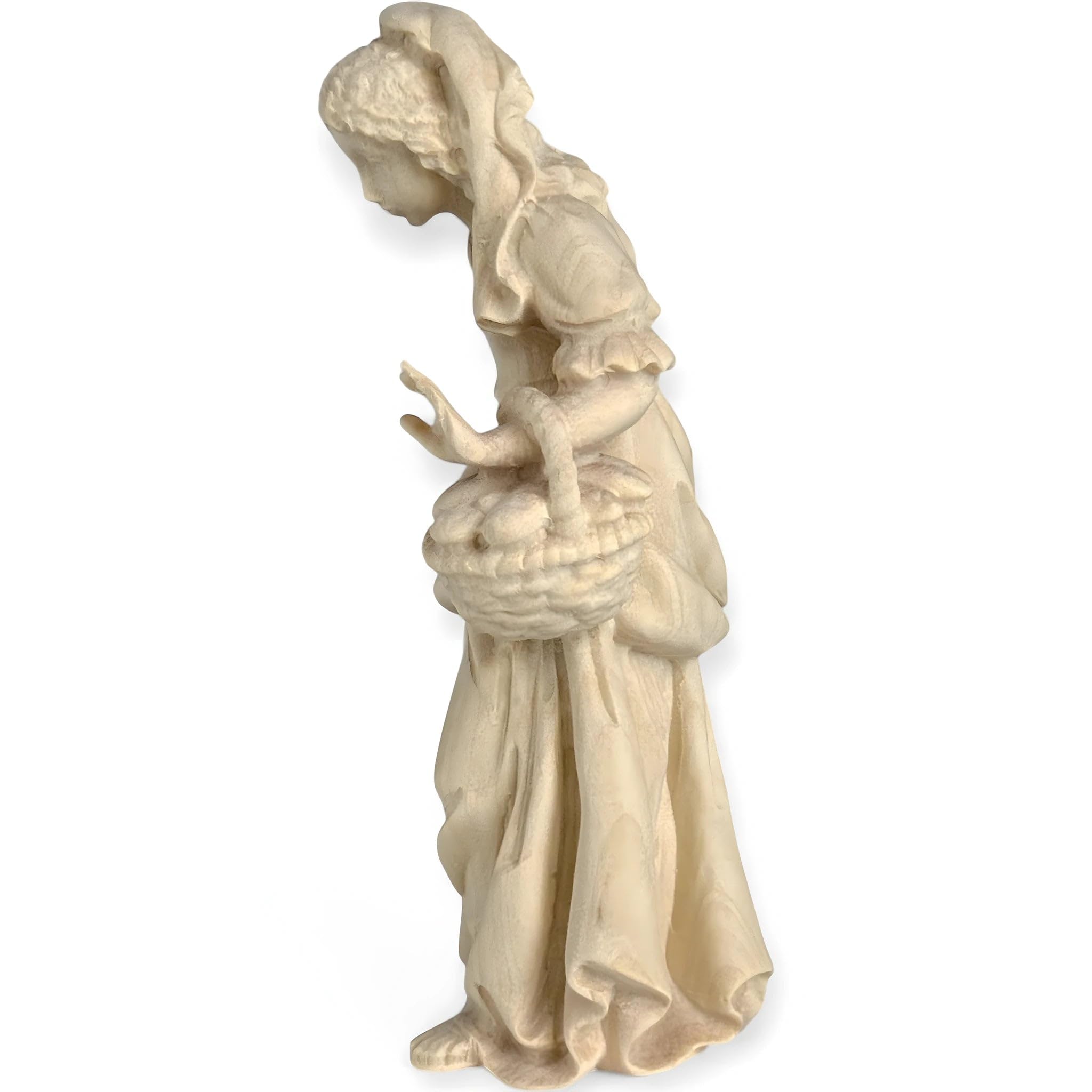 Pastora con jarra de agua y cesta de fruta de madera 18 cm | Madera pintada a mano en Val Gardena | Belén y Natividad