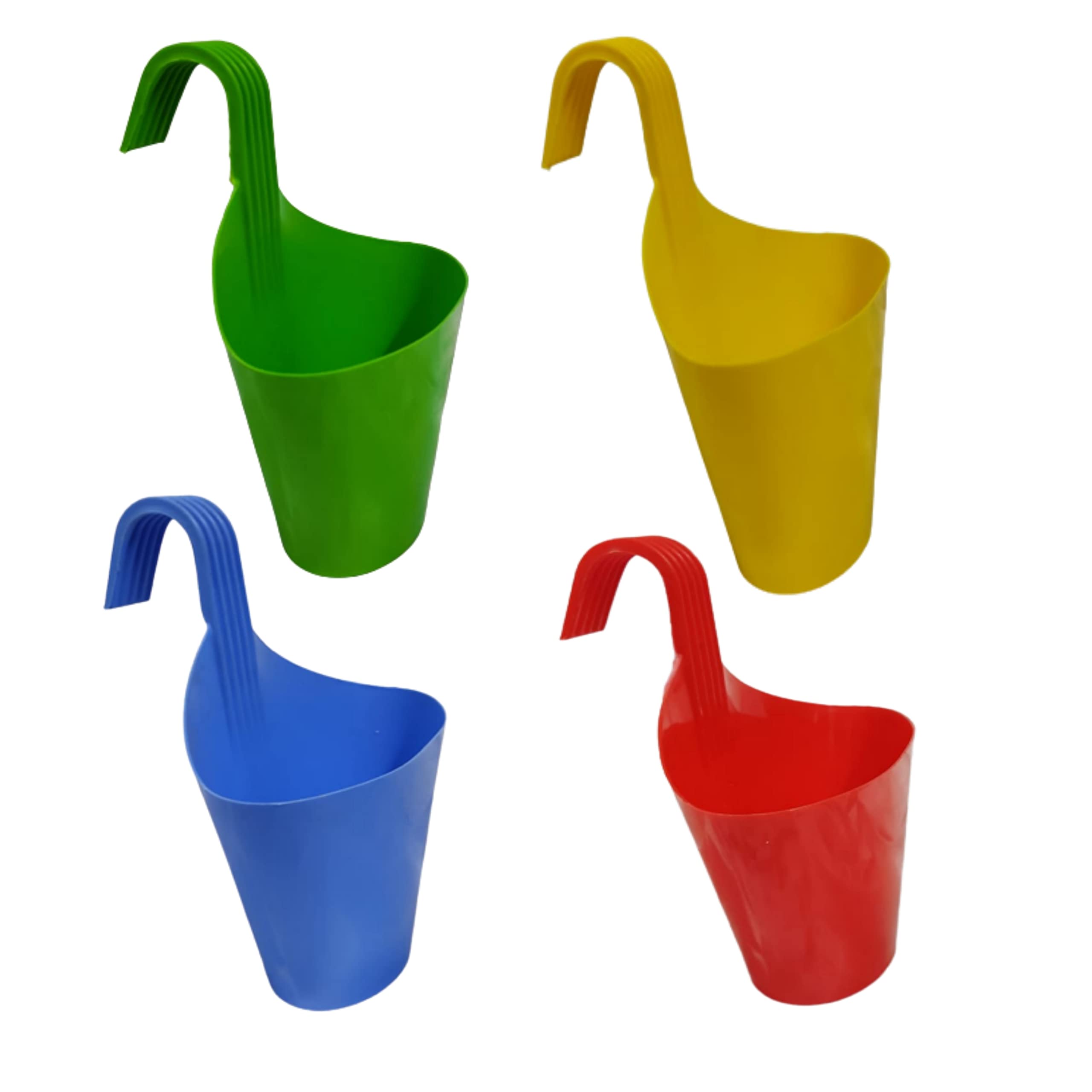 GREENY Plastic Hanging Railing Multicolour Pot for Plant Container Set for Home & Balcony(7inch, Pack of 4)
