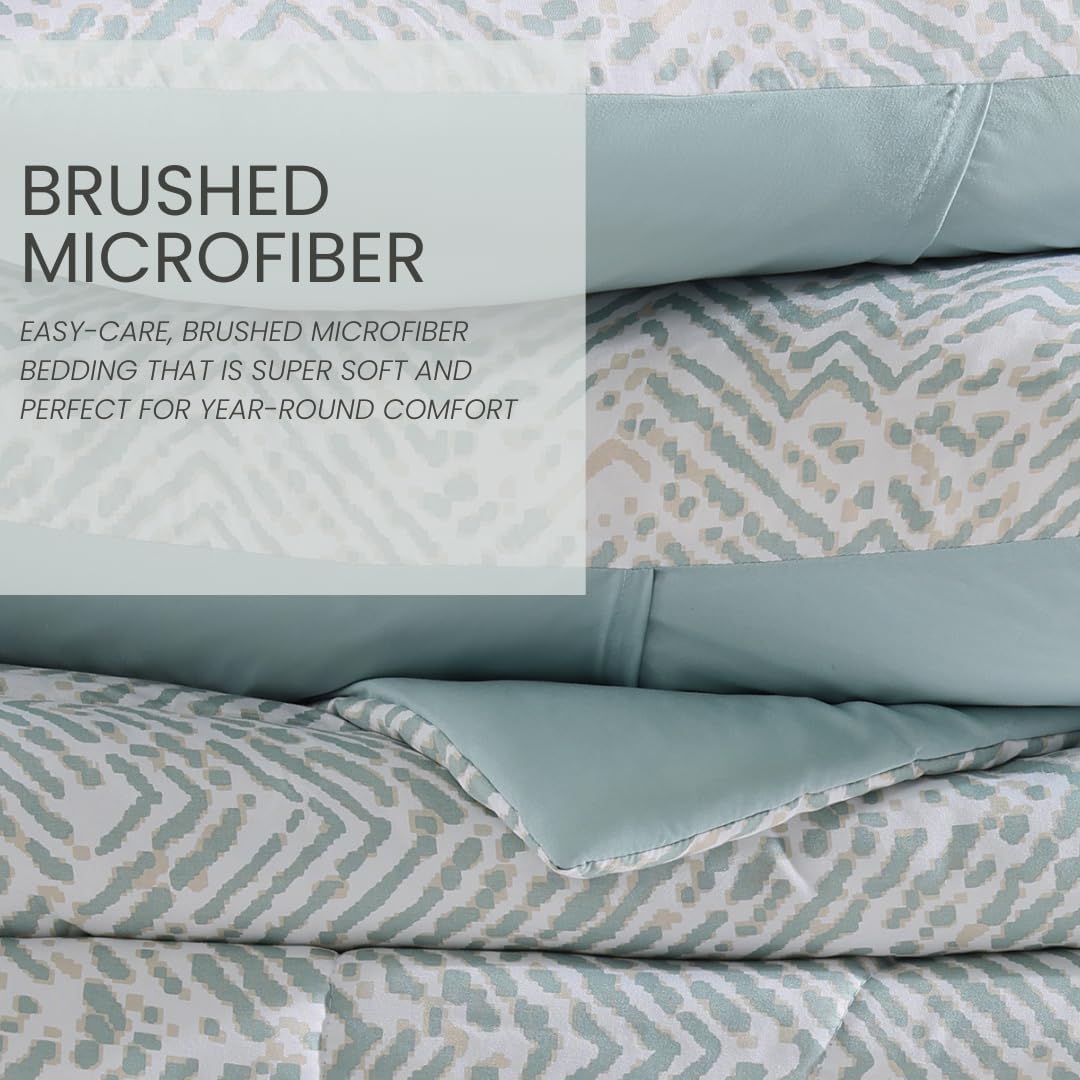 1888 Mills King Comforter Set, 3 Pieces Reversible (Solid and Geo Print), All-Season Lightweight and Soft Bedding with Easy Care, 1 Comforter (104”x92”) and 2 Pillow Shams (20”x36”)