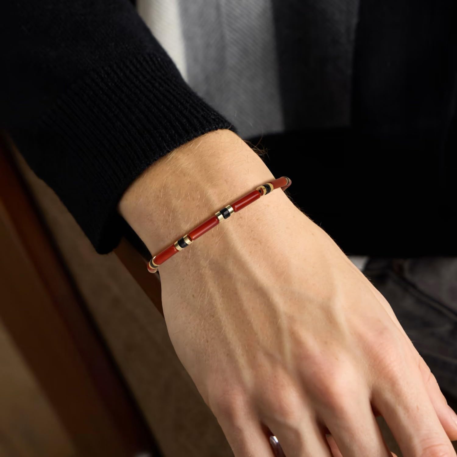 COAI Men's Beaded Bracelet, Genuine Gemstone Crystal Bracelet for Strength, Energy & Style