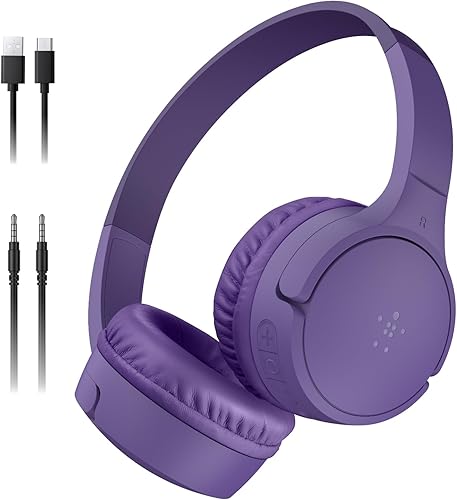 Miniatura 13 de Belkin SoundForm Mini con estuche - Auriculares inalámbricos Bluetooth para niños con vida útil de batería de 30H, límite de volumen seguro de 85dB,