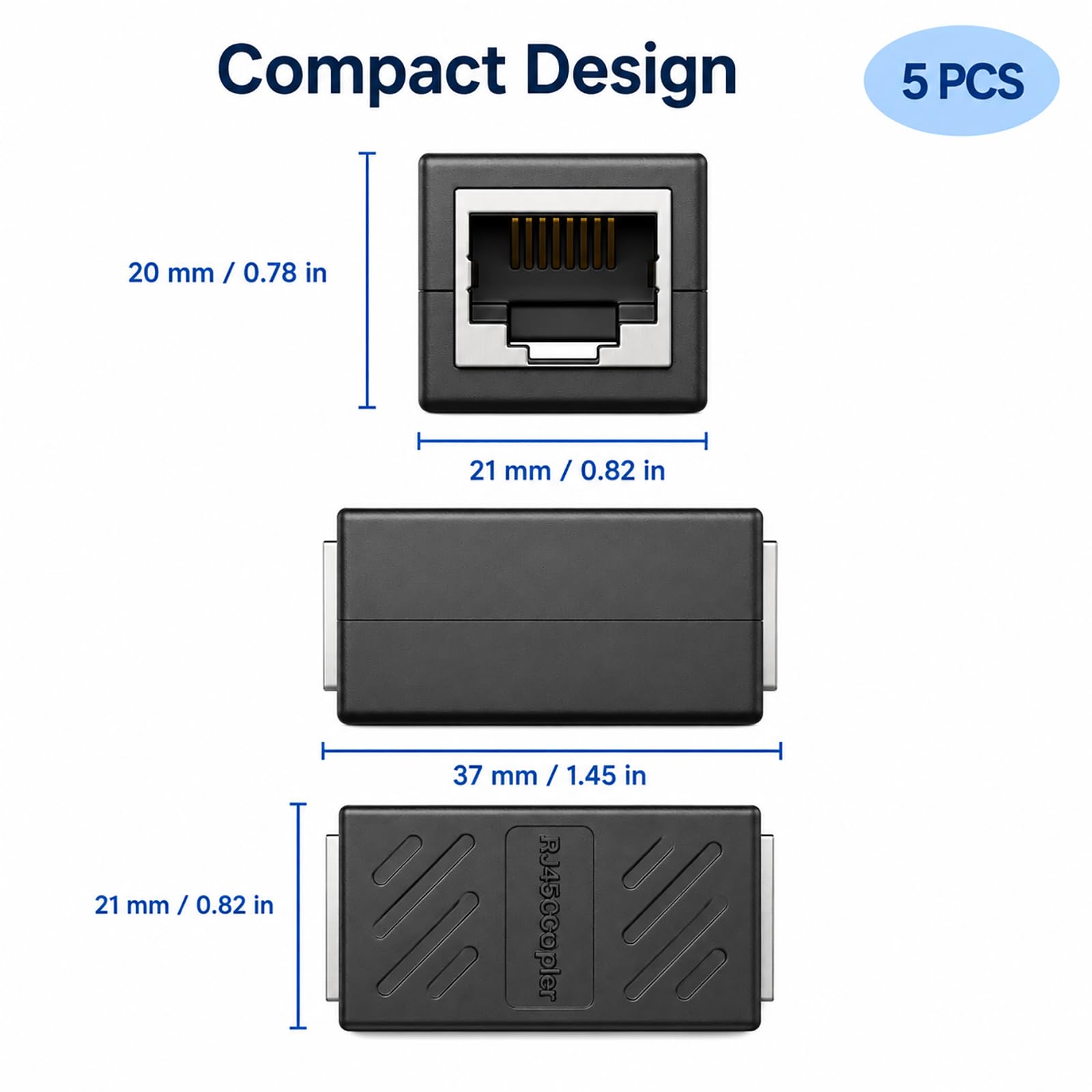 5 Stück RJ45 Kupplung kompatibel Cat8 Cat7 Cat6 Cat5e Cat5 Patchkabel DSL POE Router, Lan Kabel Verlängerung Cat6 Gigabit LAN Kabel Verbinder Ethernet Adapter Netzwerk Verlängerung 1000Mbit geschirmt