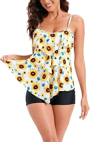 CHIKANSTORE Bathing Suit for WomenLoose Fit 1 Piece Swimsuit 2 Piece Swimsuit for Women Tank Top Swimwear with Boyshorts